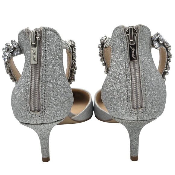 Jewel Badgley Mischka Womens 7.5 Silver Robles Crystal Kitten Heels Evening Pump - Picture 5 of 13